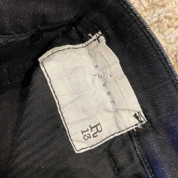 R13 Women’s X Over Slim Jeans in Waxed Black Size 25 Gothic Denim Crossover - Picture 9 of 10